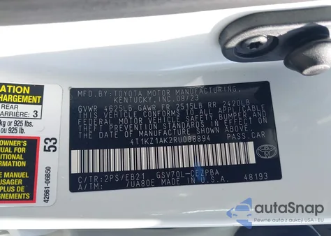 2024 Toyota Camry Trd V6 z USA, uszkodzony, nr VIN 4T1KZ1AK2RU088894